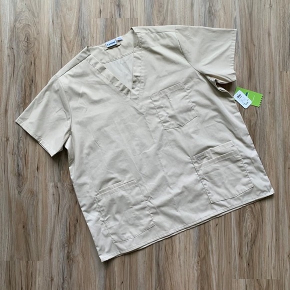 LANDAU Men's Scrub Top Beige Tan NWT - Size XL - Three Pocket V-Neck - Picture 11 of 11
